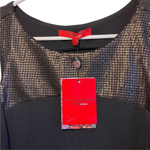 NWT Narciso Rodriguez Black Blouse with Gold Sequins Sleeveless Top Med - Picture 5 of 5
